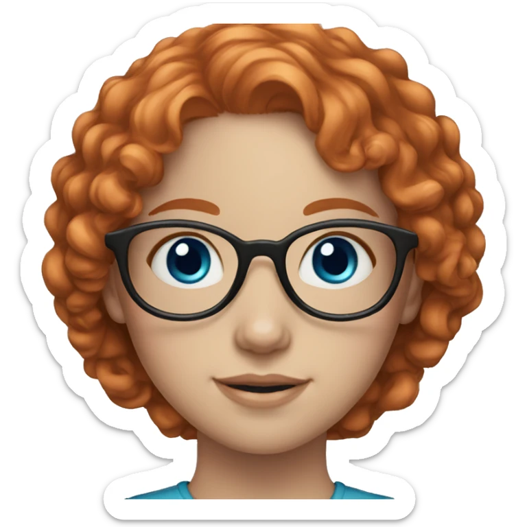 girl with light red curly hair, pale skin, blue eyesand glasses sticker