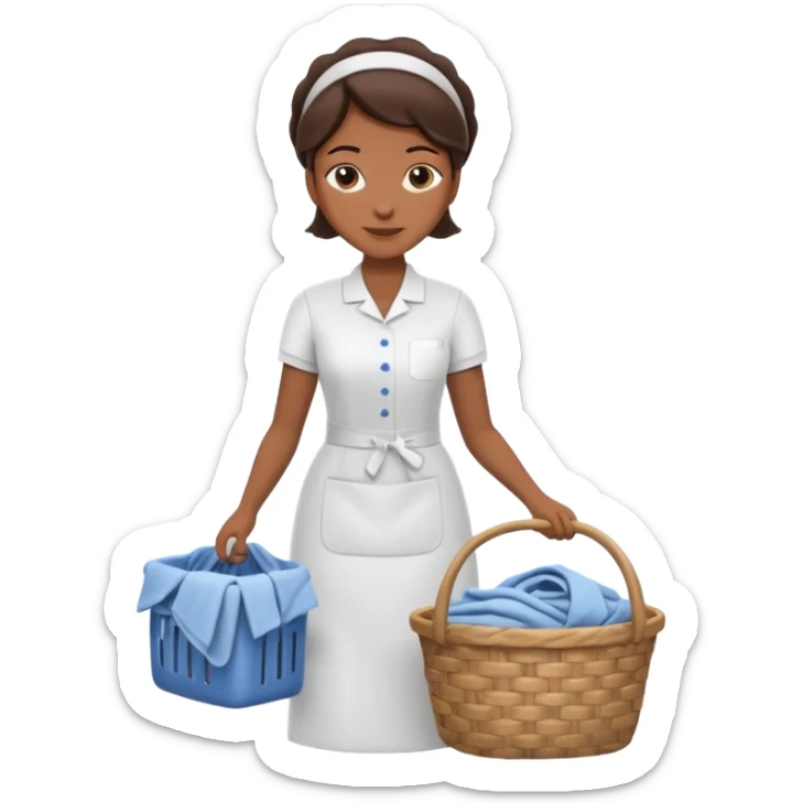 a detailed, high quality full body illustration of a housekeeper folding the laundry, sticker