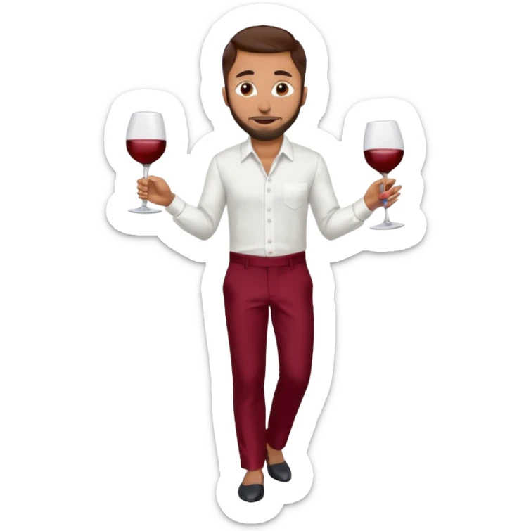 Anwar Jibawi with dark brown hair, white dress shirt, wine red silk pants sticker