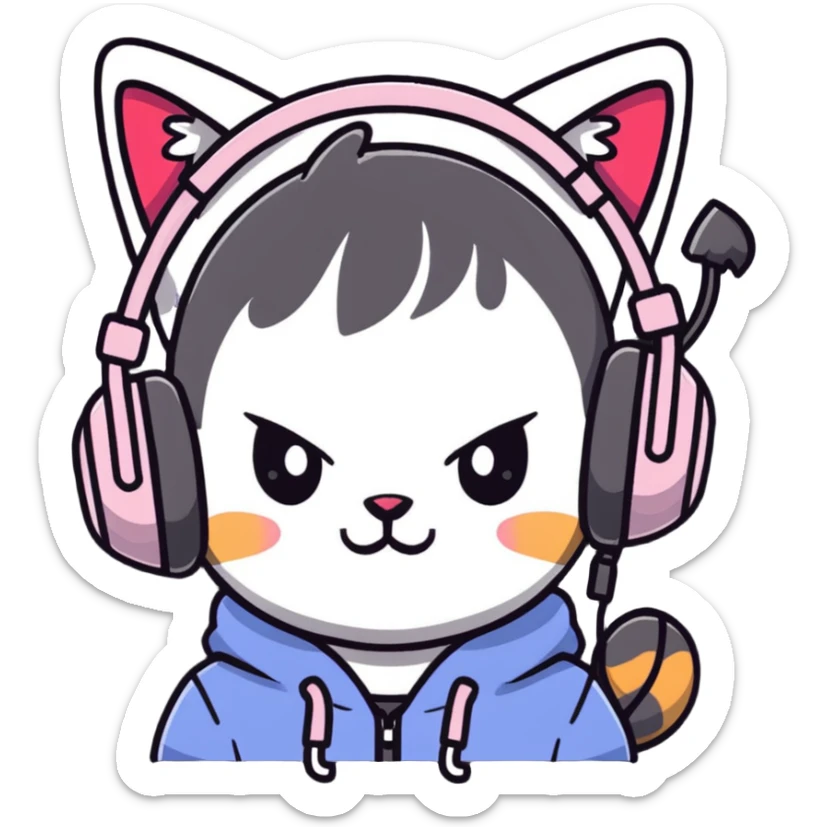 Cute anime style Japanese girl wearing colorful cat ear headphones sticker