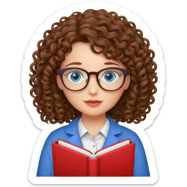 teacher blue eyes glasses curly brown hair long kind valentine hdeart sticker