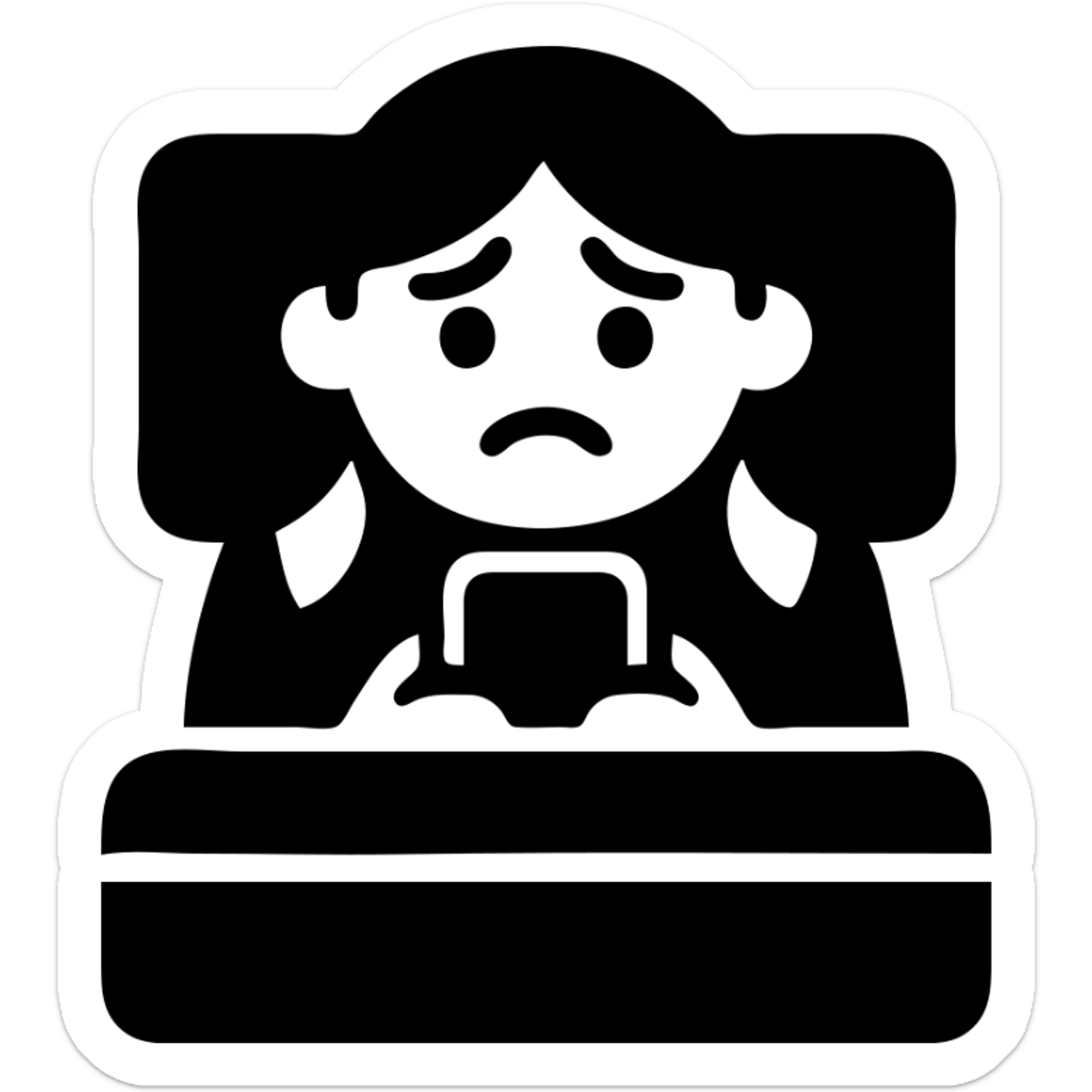 Girl lying in bed, wanting to sleep but not wanting to, staying up late playing with her phone sticker