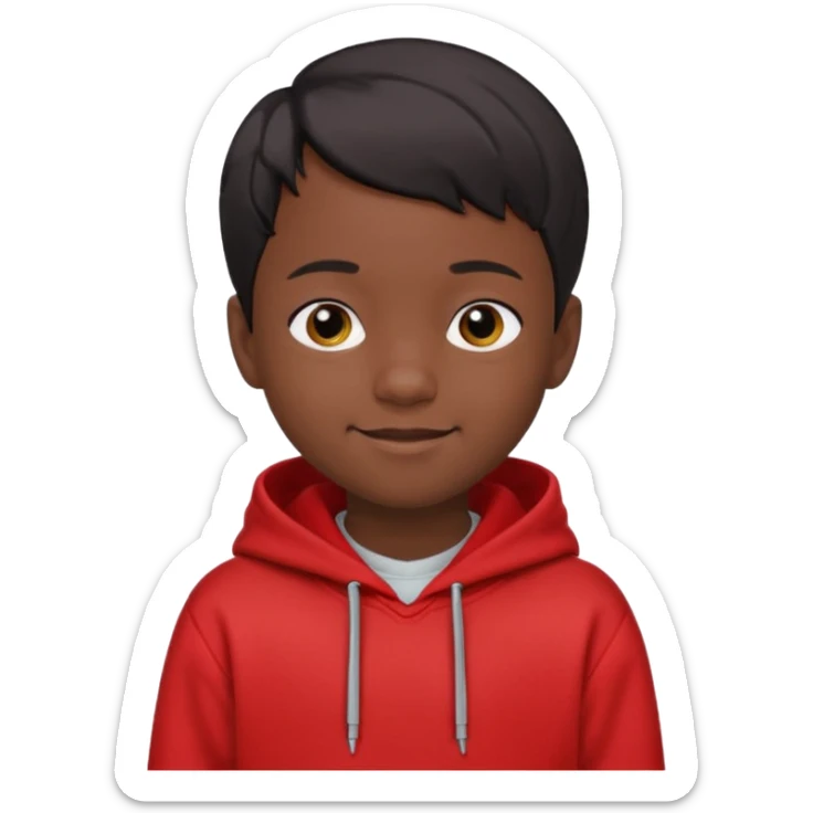 niño de 7 años, con pelo y piel negra. sudadera roja, pelo muy corto  sticker