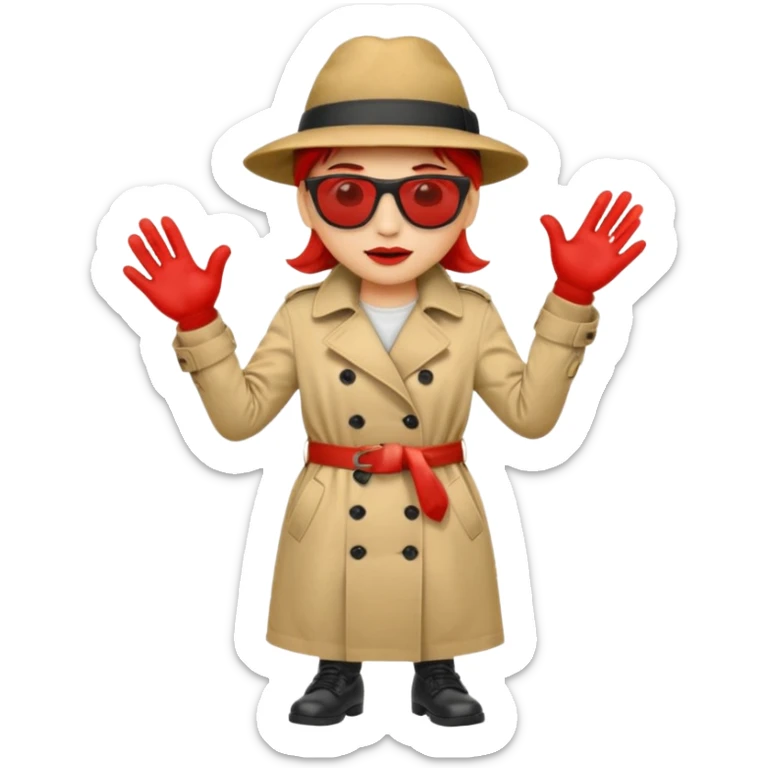 Tomato face emoji wearing long body trench coat hat sunglasses legs red hands sticker