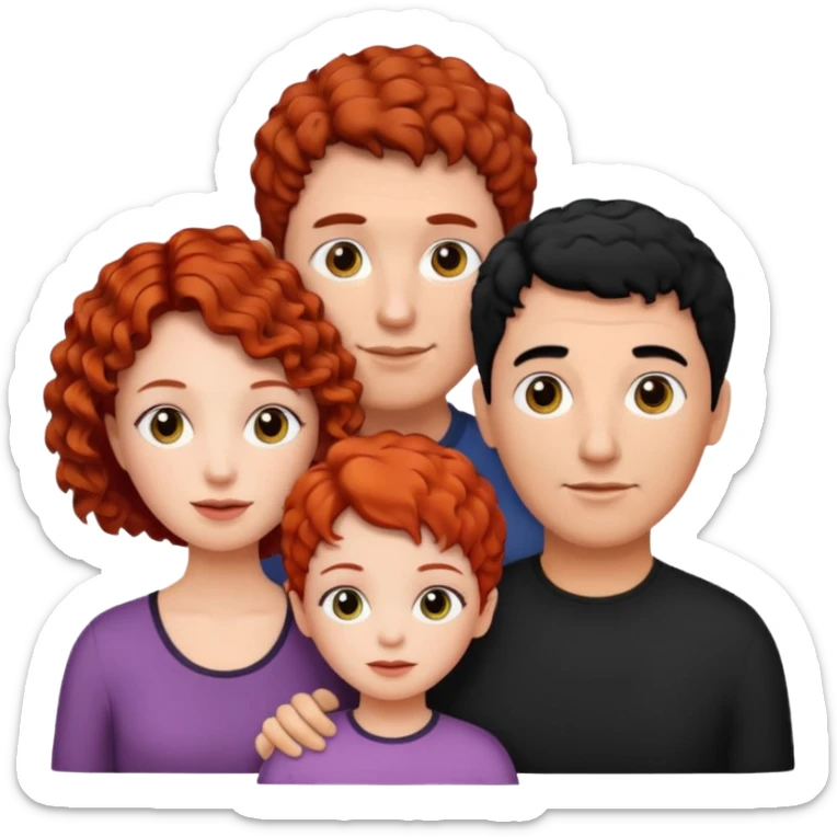 a family of three, all three white: the mother with short, curly red hair, the father with black hair, and the daughter with black hair. sticker