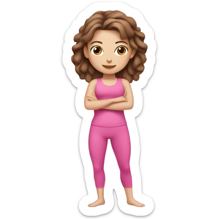white girl with brown hair and pink outfit doing pilates  sticker