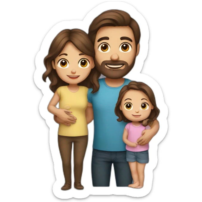 Brown hair father, long Brown hair mother with a baby sticker