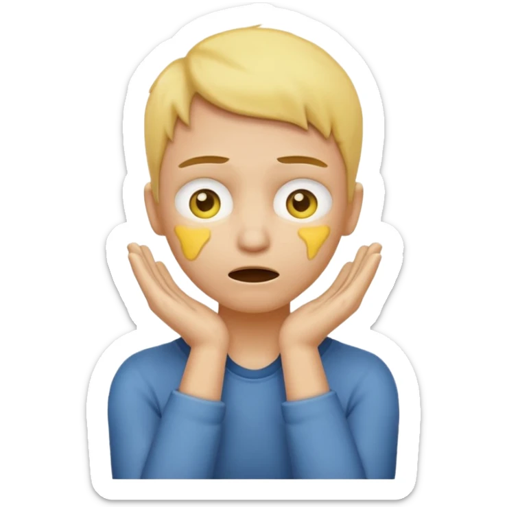 Yellow face emoji strangling itself with 2 arms crossed and hands saround neck and eyes looking up slightl sticker