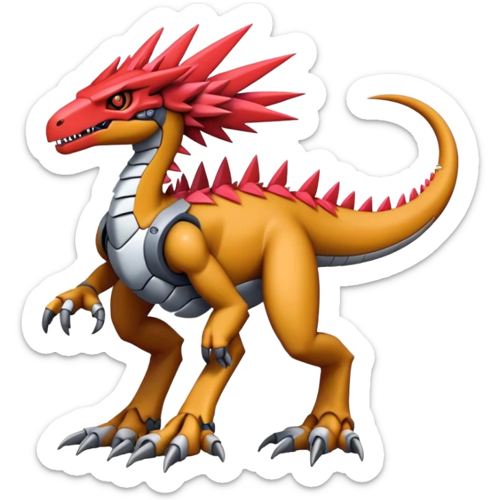 Spiky Cool Edgy Futuristic colorful Digimon-Fakemon-Guilmon-Velociraptor-Mecha full body sticker