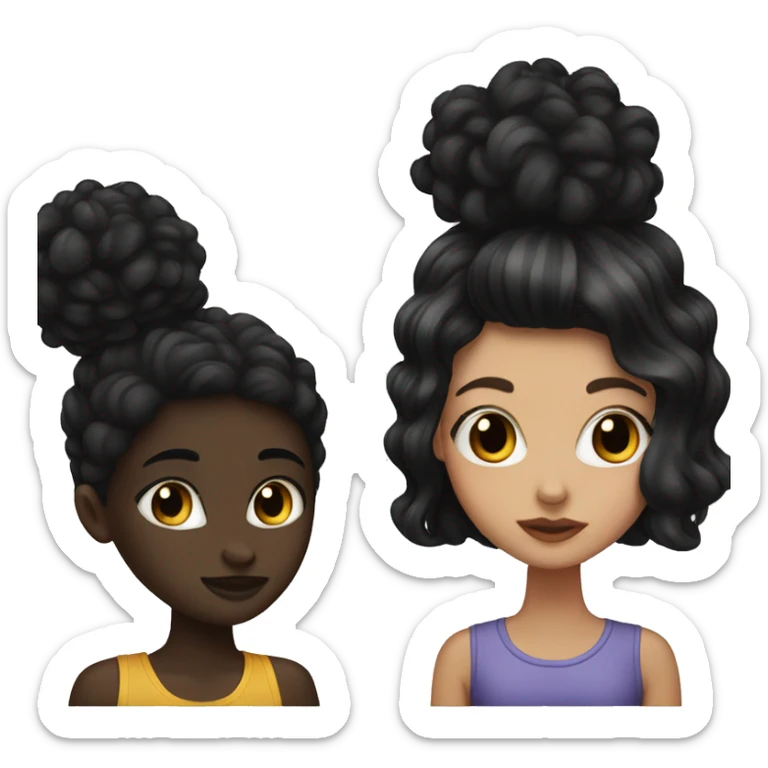 A white girl with black street hair kissing a black girl with black hair sticker