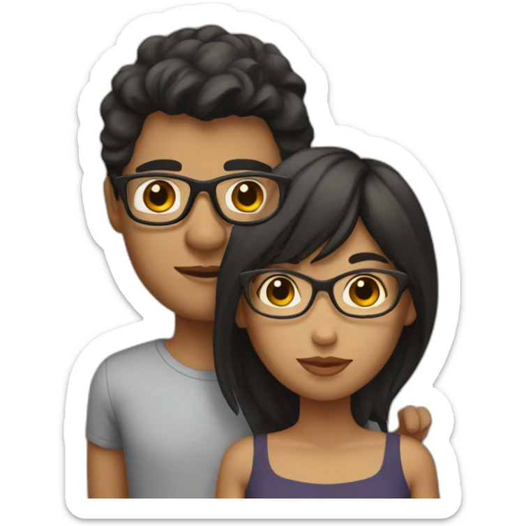 Mixed-race-couple-with-dark-hair-woman-with-glasses sticker