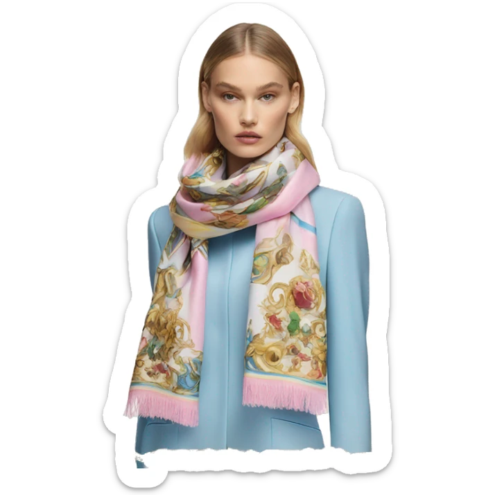 Dolce and Gabbana scarf with colourful pastel ornament print and golden detais  sticker