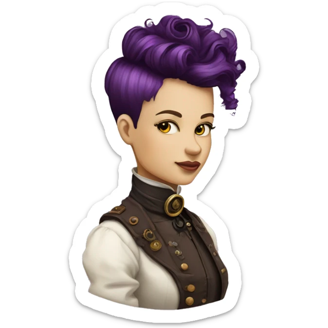 steampunk profile short hair mohawk purple Victorian wavy  on Caucasian girl with small nose round fat face sticker