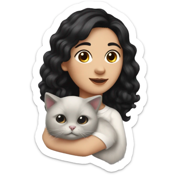 Pretty Romanian woman with loose black hair with fluffy soft cat ears and a fluffy soft tail sticker