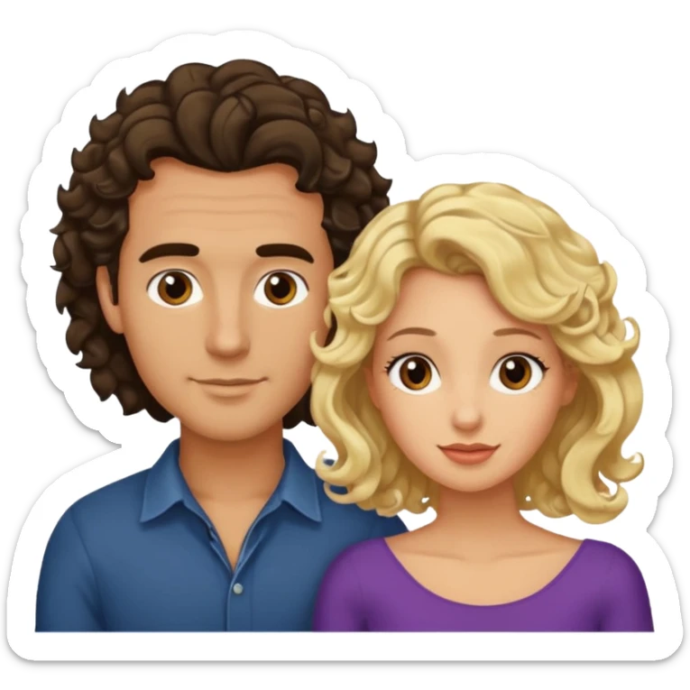 flirty couples. The man dark brown quiffed hair and the woman has shoulder length blond curls sticker