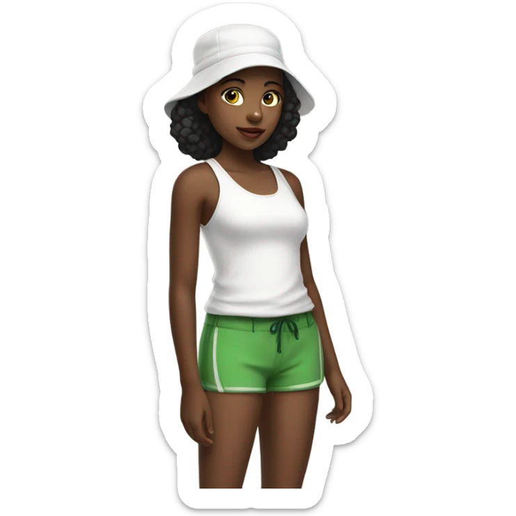 Black girl in white tank top, green shorts and black bonnet sticker
