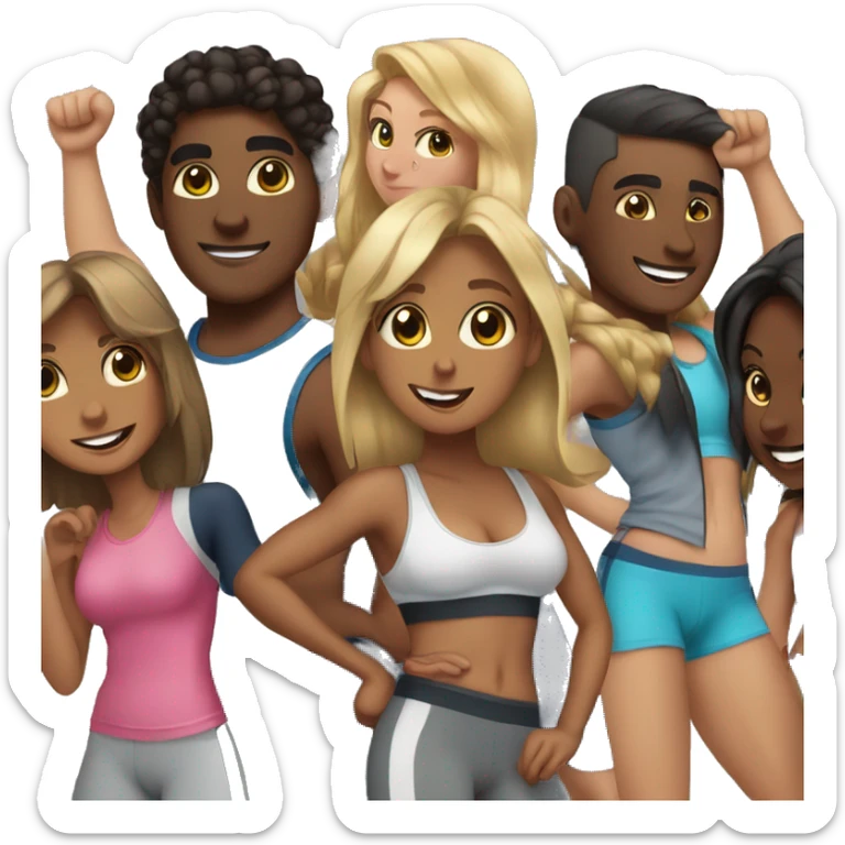 Guys and girls in gym clothes partying together  sticker