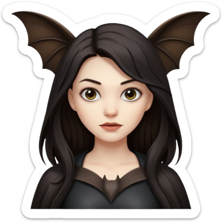 woman with long dark hair and a flying bat nearby sticker