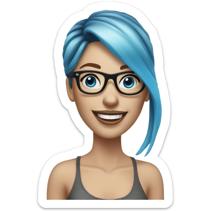 3d photo Realistic Balayage pale beautiful tattooed woman with glasses and blue eyes happy and fashionable  sticker