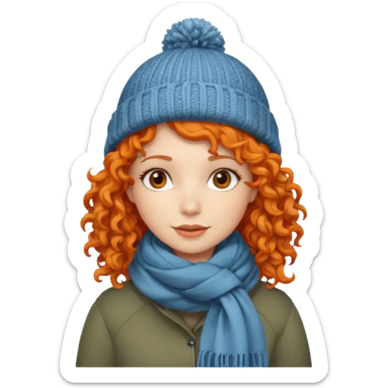 Woman with Orange Curly Hair – Shoulder-length orange curls wearing winter clothes




 sticker