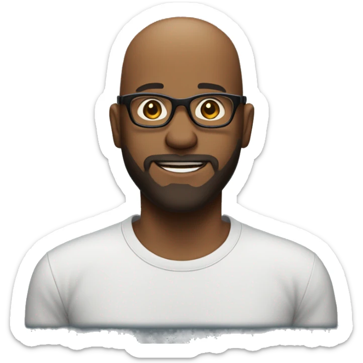 show side way of Bald- black man-with-glasses-with scruffy -beard in t shirt smiling sticker