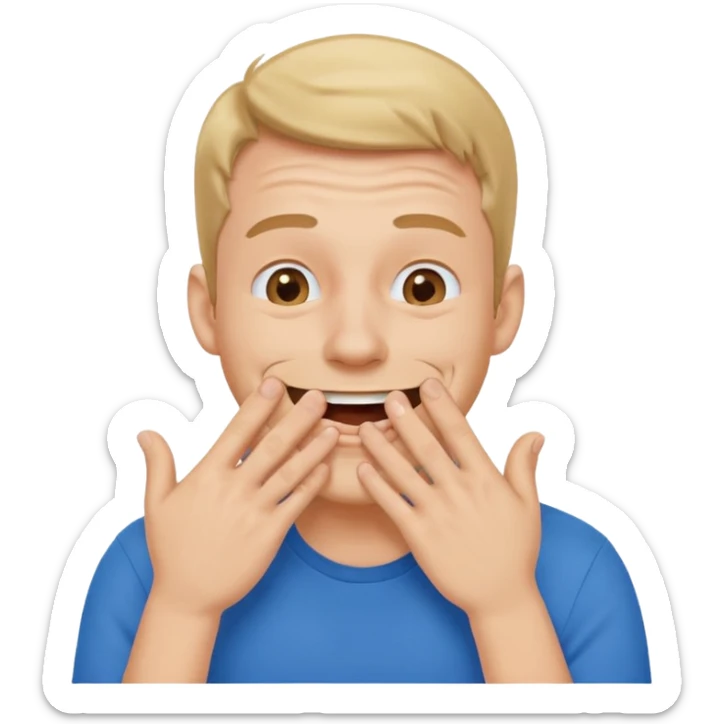 Gülen adam ağzını kapatıp parmaklarıyla delik yapıyo sticker