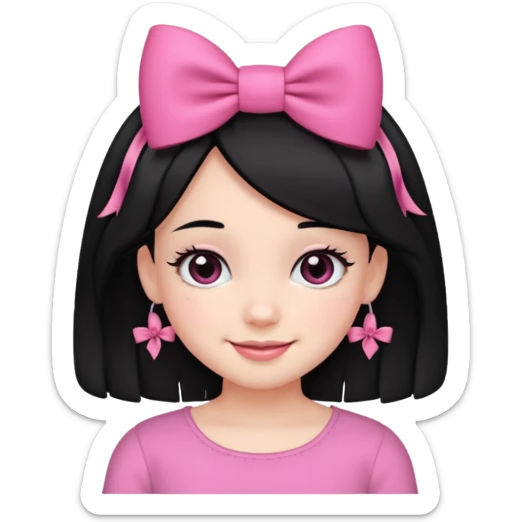 Girl with cute black  eyes  and black hair and pink bow in her side of her hair sticker