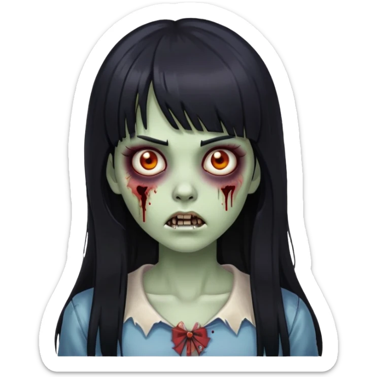 Zombie girl com cabelos pretos longos, uma franja até metade da testa sticker