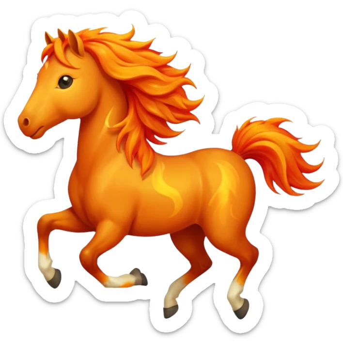 Cute smiley face of a fiery horse with a flowing mane, full-length, galloping sticker
