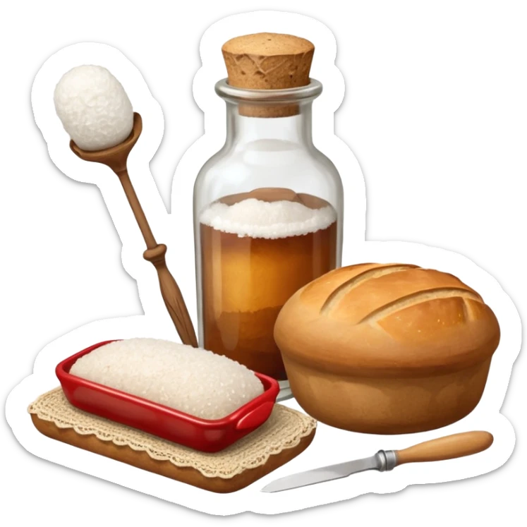 a one victorian bottle of salt and a loaf of bread - crochet needles and a ball of wool sticker