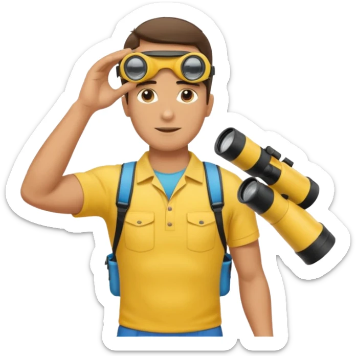 Male lifeguard – yellow shirt, binoculars in hand, scanning the sea, full body sticker