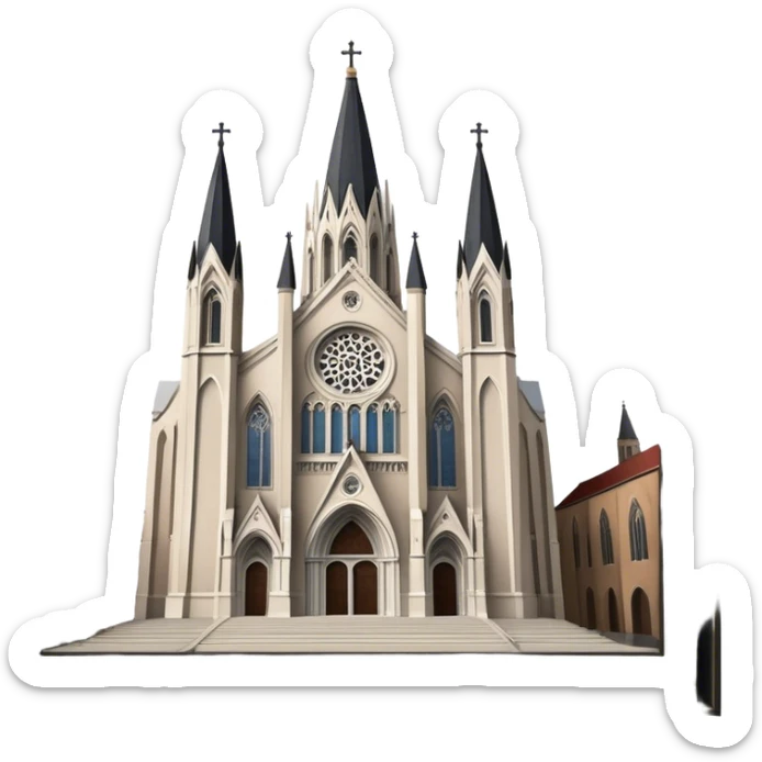 Cinematic Realistic St. Mary's Basilica Landmark Emoji, showcasing the iconic gothic church rendered with lifelike textures and soft, reverent lighting. sticker
