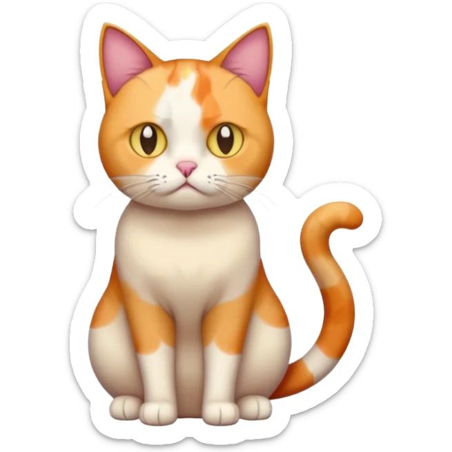 full body colourful calico cat with skinny head and fat body with an anxious face sticker