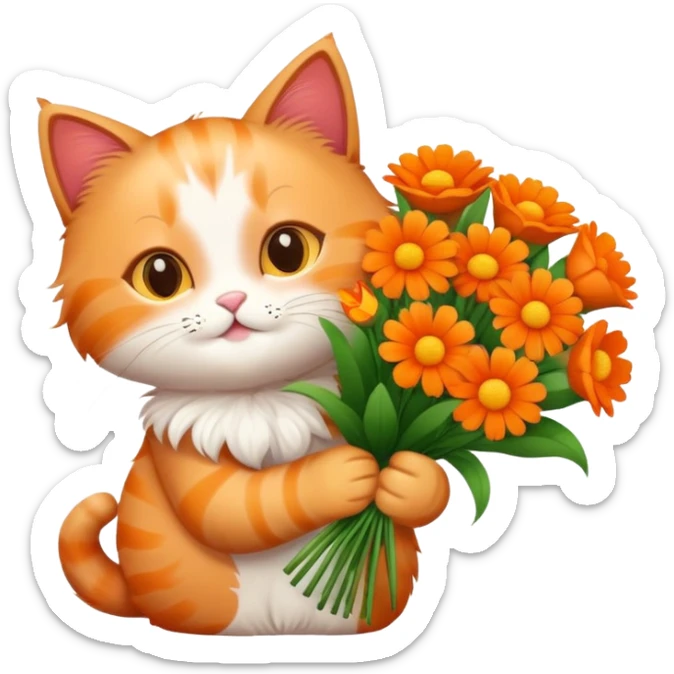 cute cat holding a bouquet of flowers for Nan on Mother's Day sticker