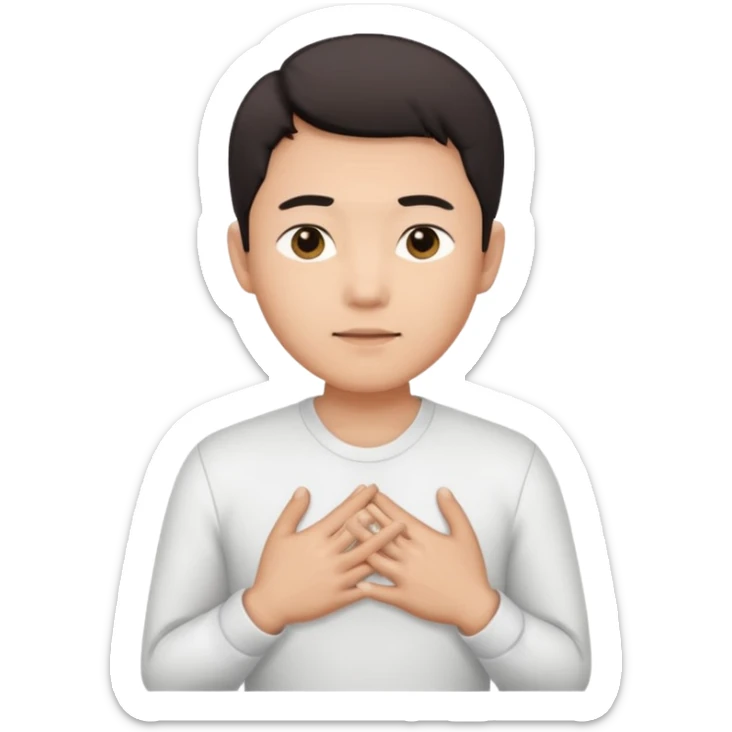 first asian man put his hands on his chest where his heart is, to showw howw he feeel sticker