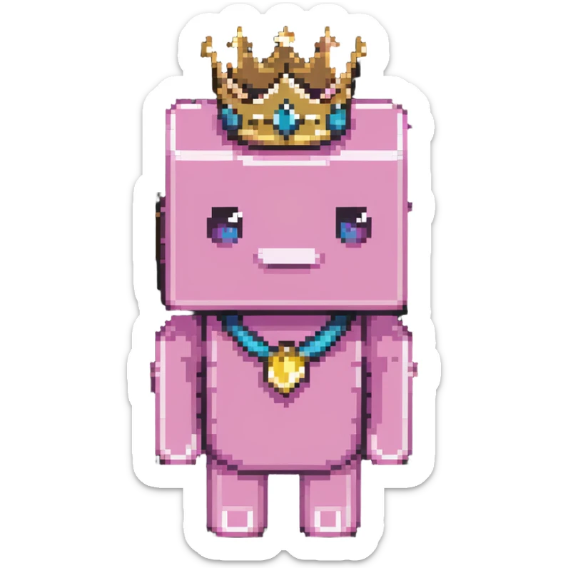 minecraft pig full body pink blocky animal with square head wearing a crown sticker