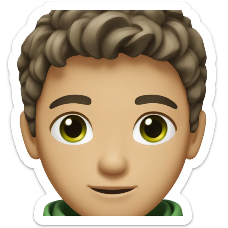 A teenage Polish boy with medium shoulder length dark brown hair, tan skin, green eyes sticker