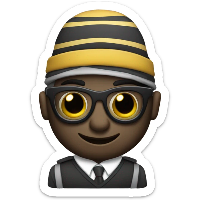 ladrón con antifaz, camiseta a rallas, gorro negro y bolsa de dinero sticker