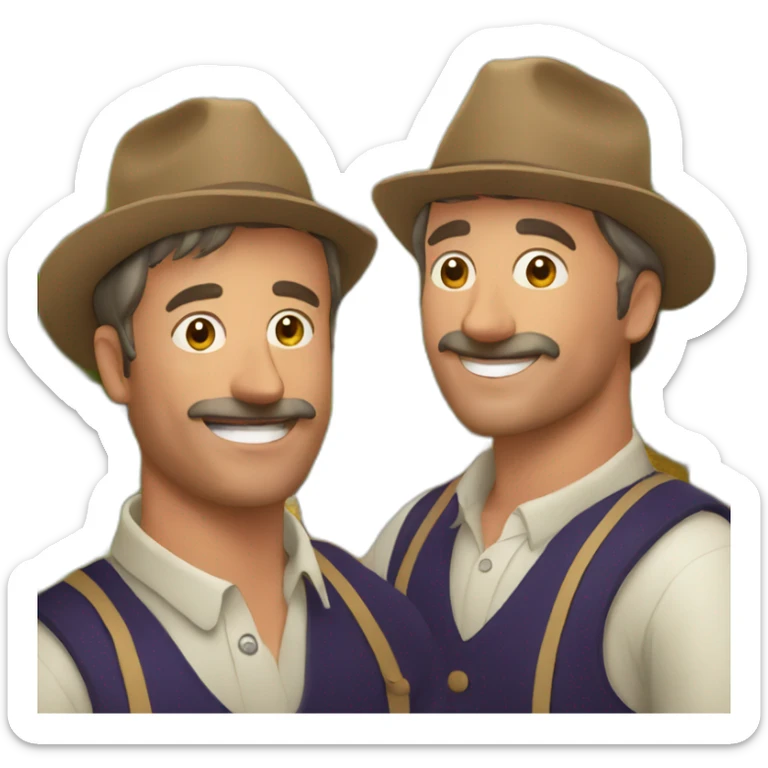 two winegrower males friends in france with grapes sticker