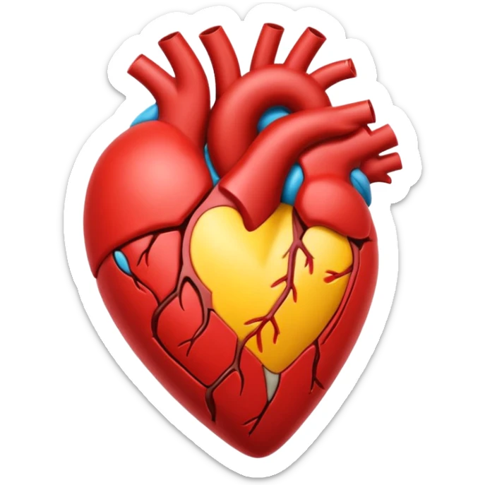 Un corazón humano roto sangrando rodeado de vendas y tiritas que se despegan sin hacer efecto sticker