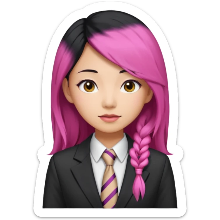 long black and a little pink haired asian woman with tie and blazer sticker