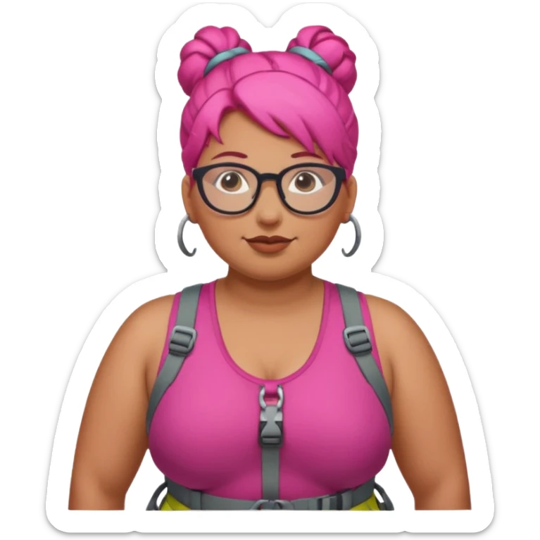 climber fat woman with dark pink bun hair and glassess sticker