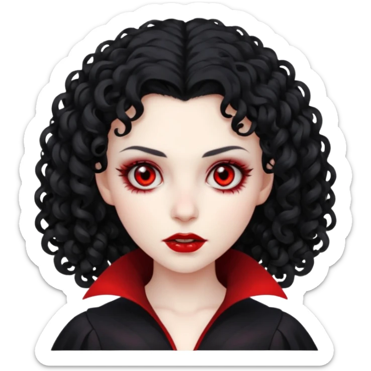 vampiro, cabelos cacheados pretos, pele pálida, olhos vermelhos, sexo feminino sticker