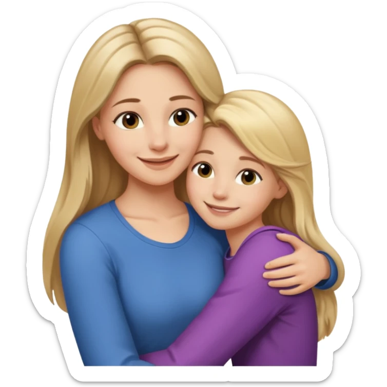 A beautiful mother with long brown hair hugging her cute 12yr old blonde hair daughter sticker