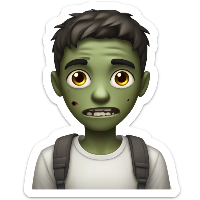 boy zombie teen with scared expression and dark brown hair and white slim shirt sticker