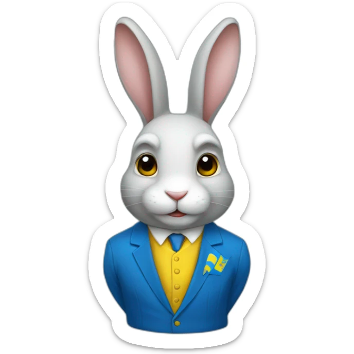 A rabbit in a suit in the color of the Ukrainian flag sticker