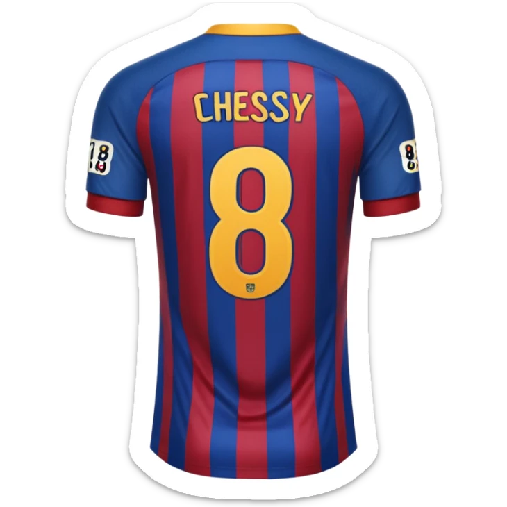 buat custom barcelona custom warna barcelona dan hanya baju hanya bajunya saja dan menghadap belakang nama chessy dan nomor punggung 8 menghadap belakang menghadap belakang baju belakangnya sticker
