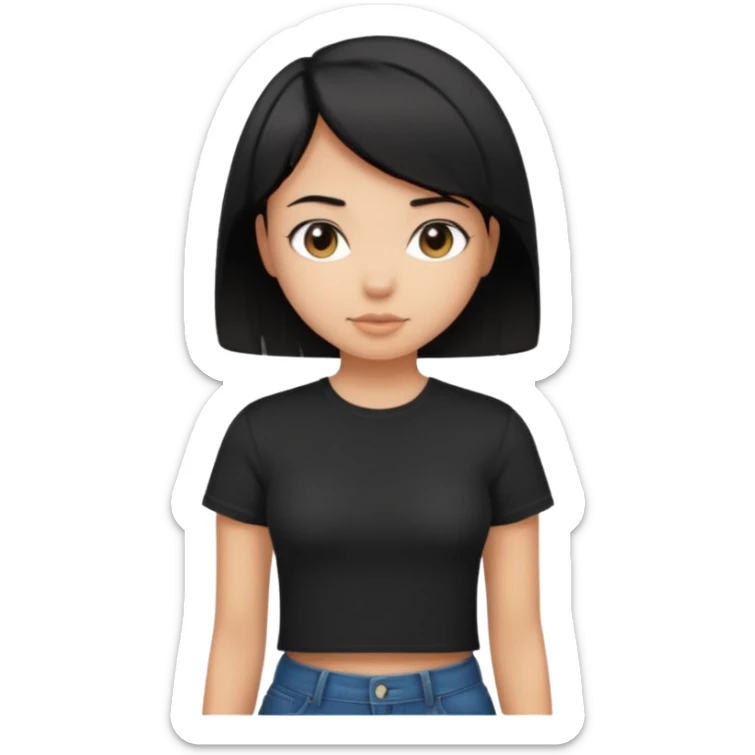 a pretty bratz girl with straight black short hair wearing a black tshirt , tan girl. waist up sticker