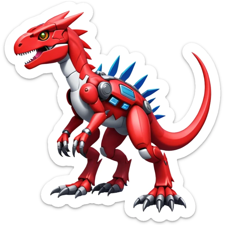 Furry Cool Edgy Futuristic shiny colorful Digimon-Fakemon-Guilmon-Velociraptor-Mecha full body   sticker