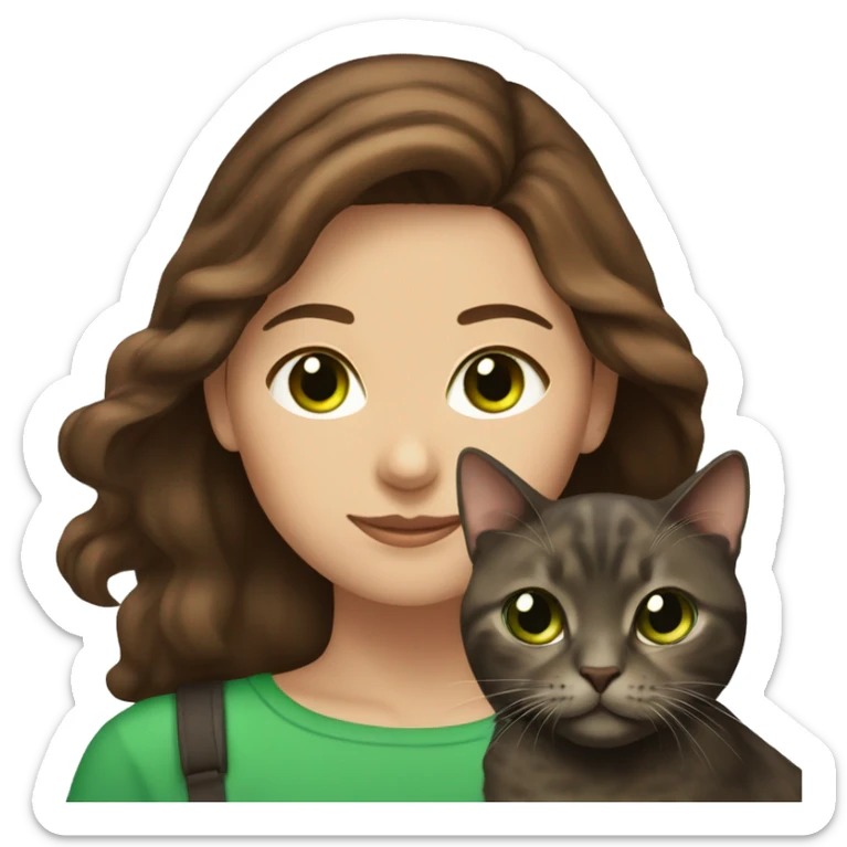Brown hair woman and green eyes with her dark tortoise shell cat sticker